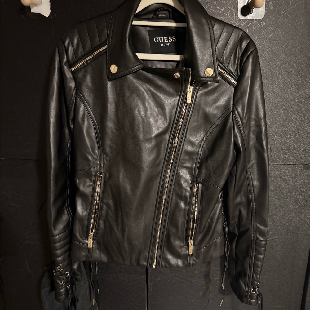 Guess Women's Faux-Leather Asymmetric Moto Coat